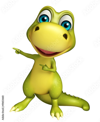 cute Dinosaur cartoon character  with pointing towards blank spa