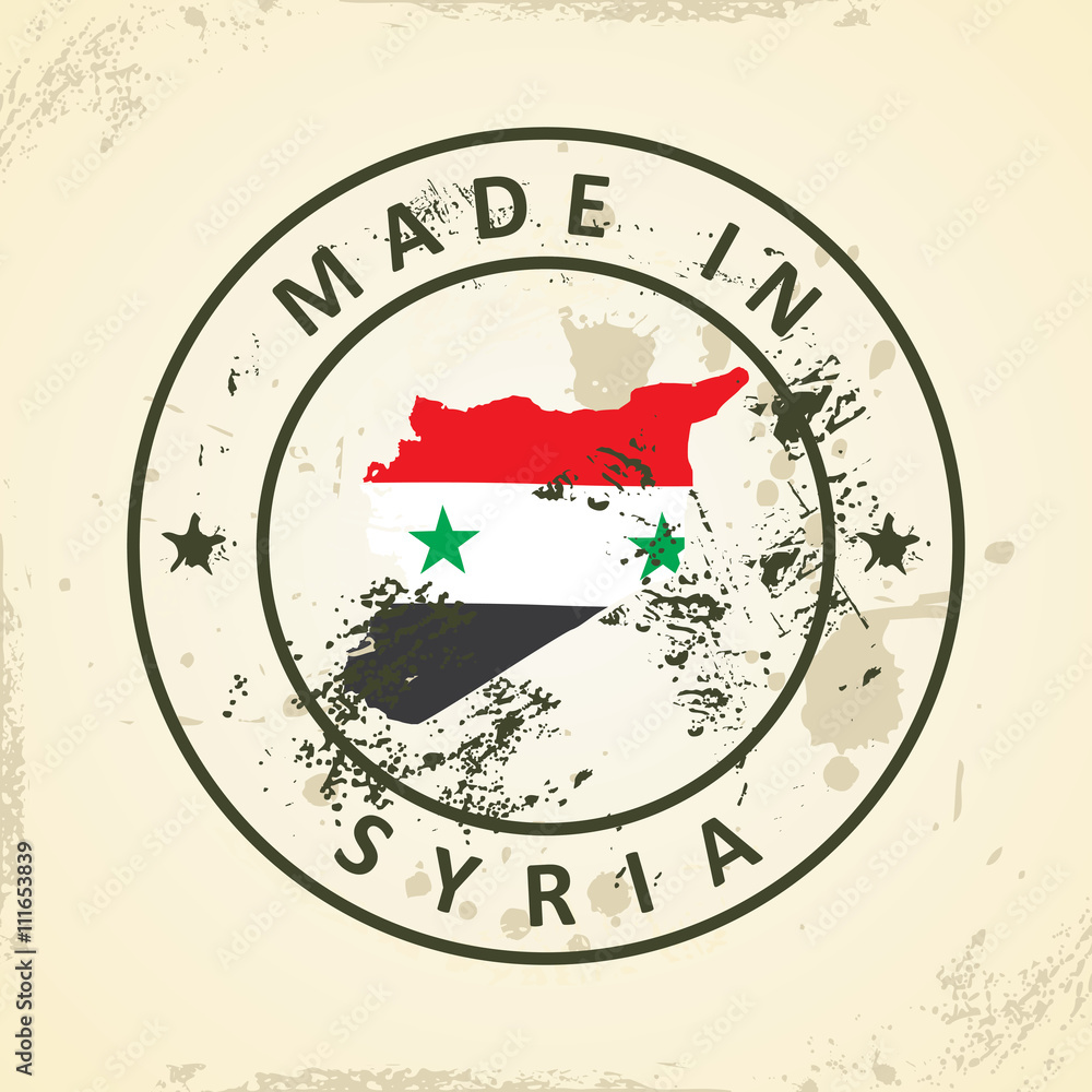 Stamp with map flag of Syria