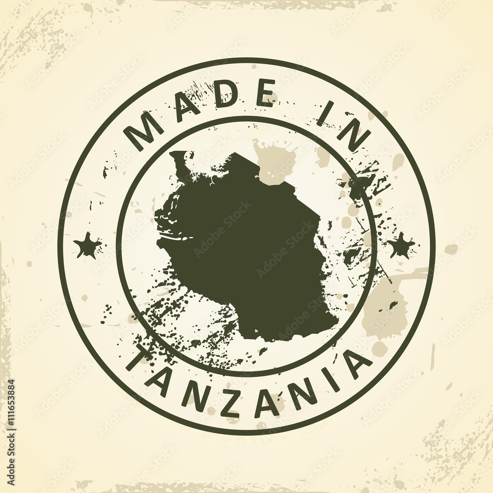 Stamp with map of Tanzania Stamp with map of Tanzania