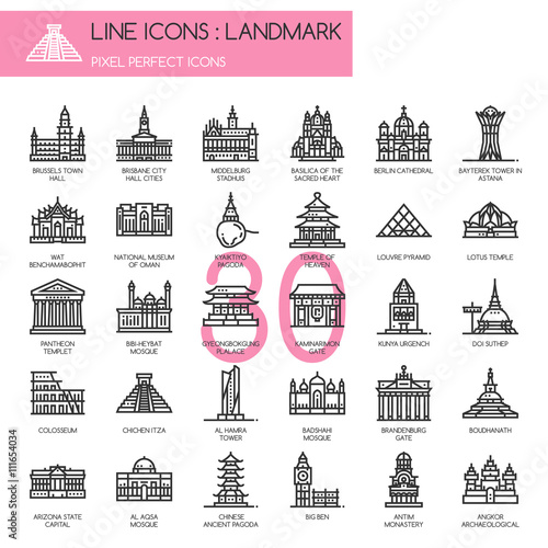 Landmark , thin line icons set ,pixel perfect icon photo