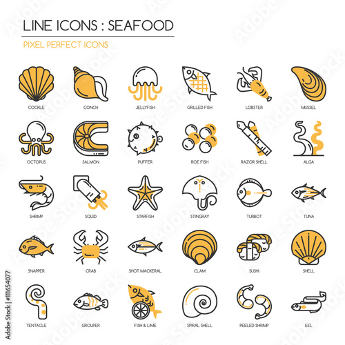 Seafood , thin line icons set ,pixel perfect icon