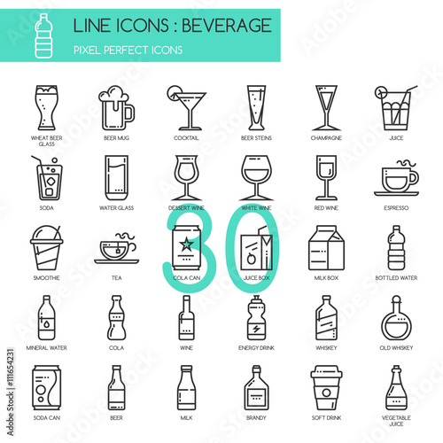Beverage , thin line icons set ,pixel perfect icon