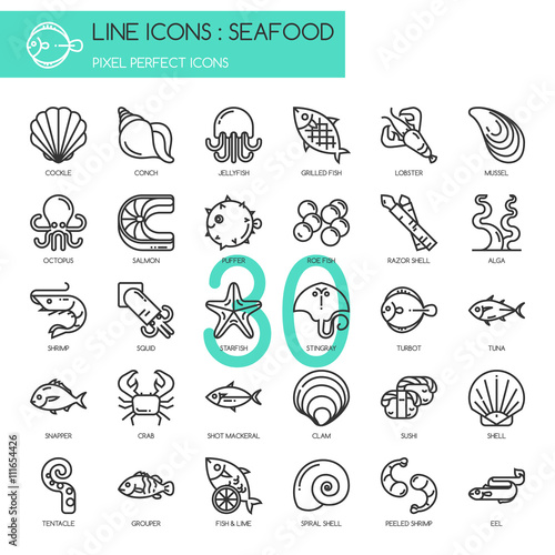 Seafood , thin line icons set ,pixel perfect icon