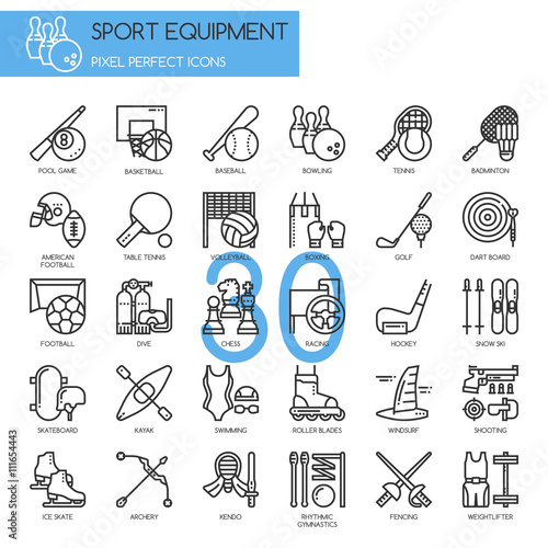 Sport Equipment , thin line icons set ,pixel perfect icon