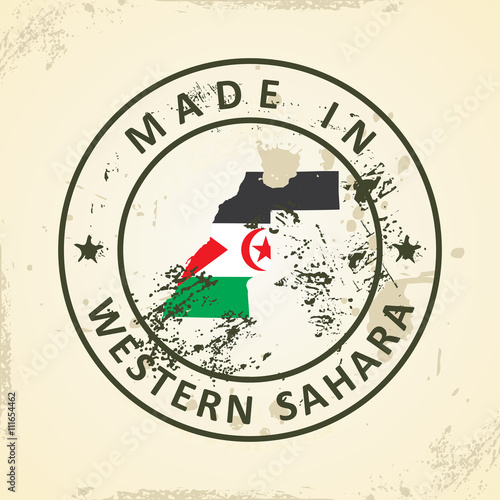 Stamp with map flag of Western Sahara