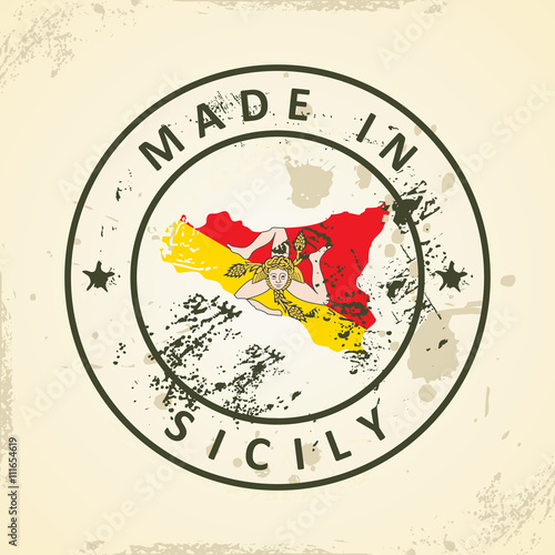 Stamp with map flag of Sicily