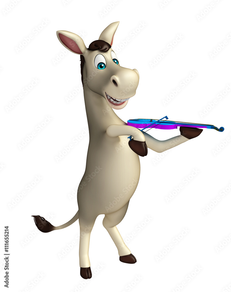 fun Donkey cartoon character with violin Stock Illustration | Adobe Stock