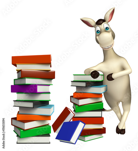 fun Donkey cartoon character with book stack © visible3dscience
