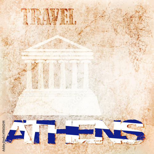 background ancient wall, travel to Athens. vector illustration