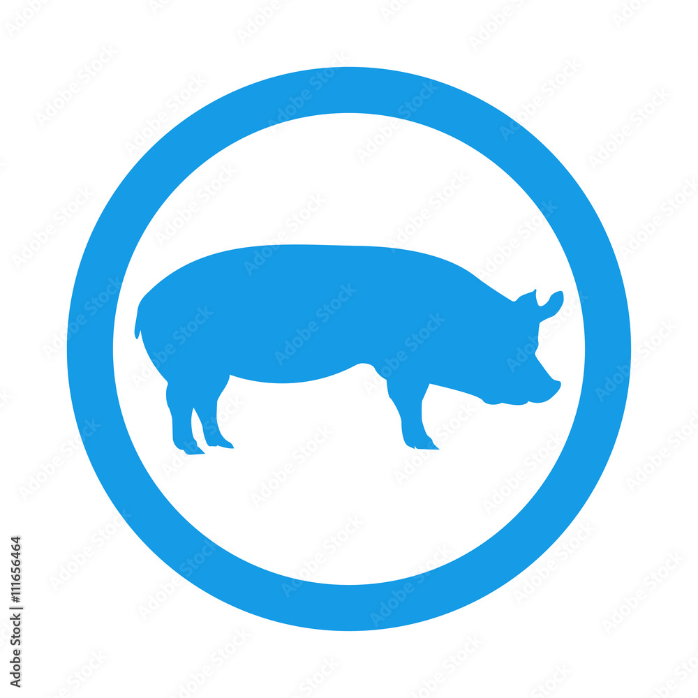 Icono plano cerdo en circulo color azul Icono plano cerdo en circulo color azul