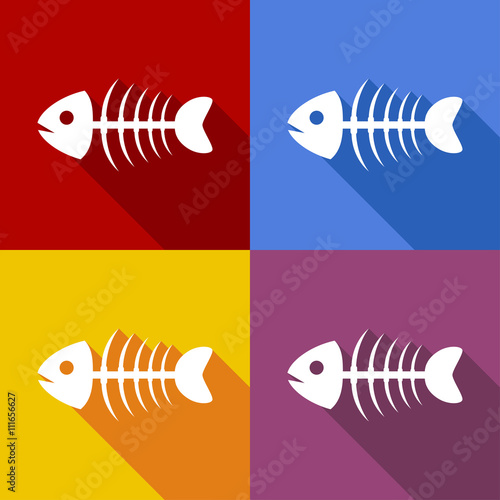 Icono plano espina de pescado con sombra en varios colores