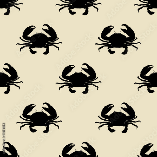 Icono plano patrón con cangrejo sobre fondo beige
