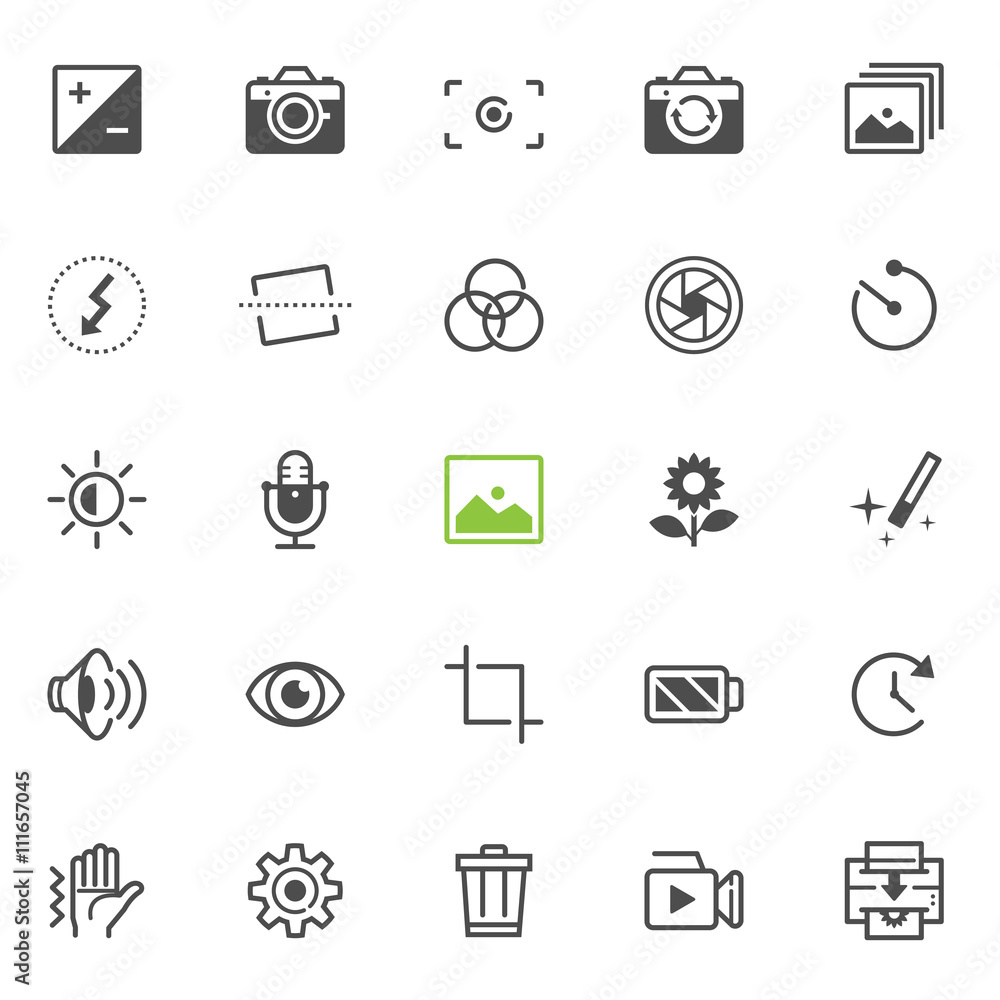 Photography and Camera Function icons with White Background Photography and Camera Function icons with White Background