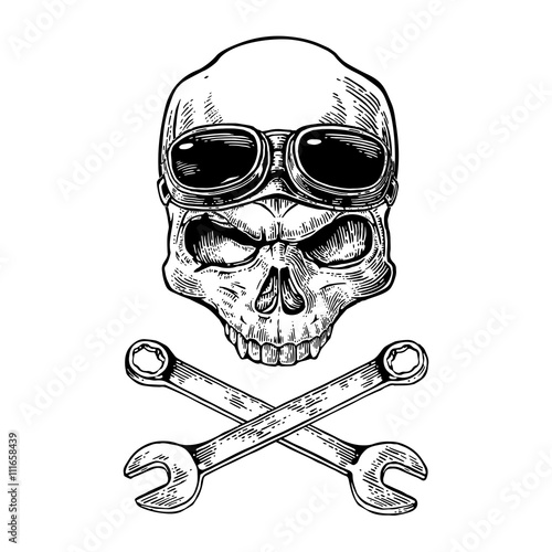 Skull with glasses for motorcycle