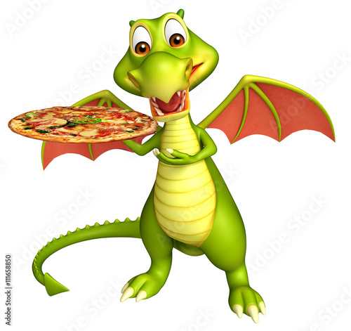 cute Dragon cartoon character with pizza