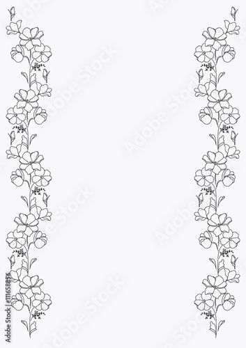 Floral border for design. Decorative element of the outline of the flowers.