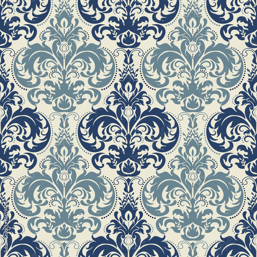 seamless victorian pattern in blue and beige.