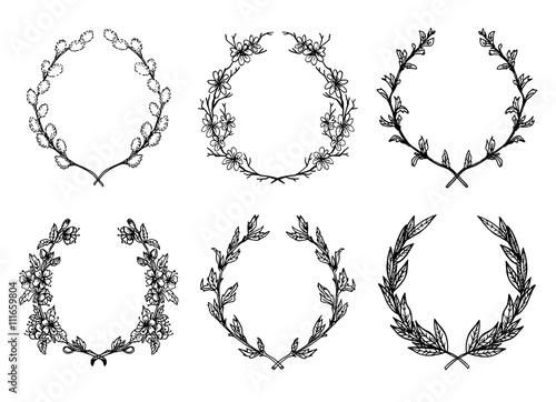 Hand drawn vector illustration - Laurels and wreaths. Design ele