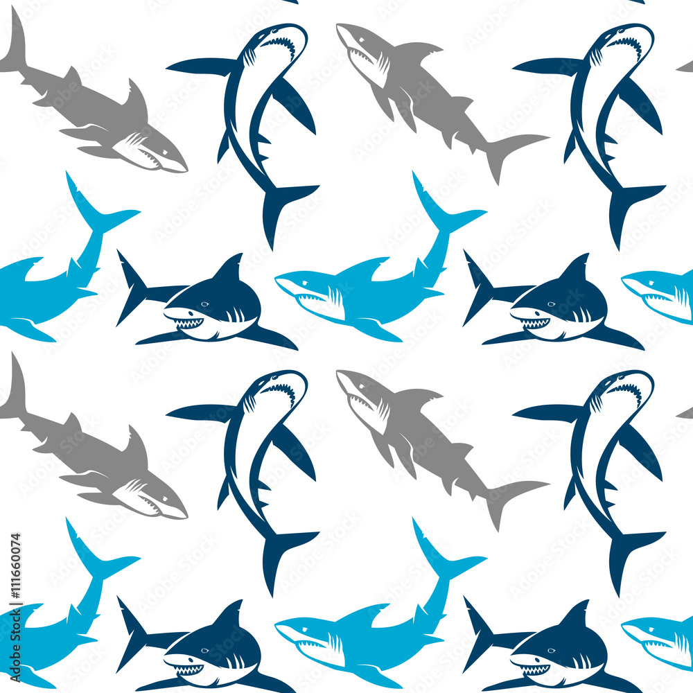 Obraz premium Sharks silhouettes seamless pattern.