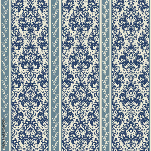 seamless victorian pattern in blue and beige.