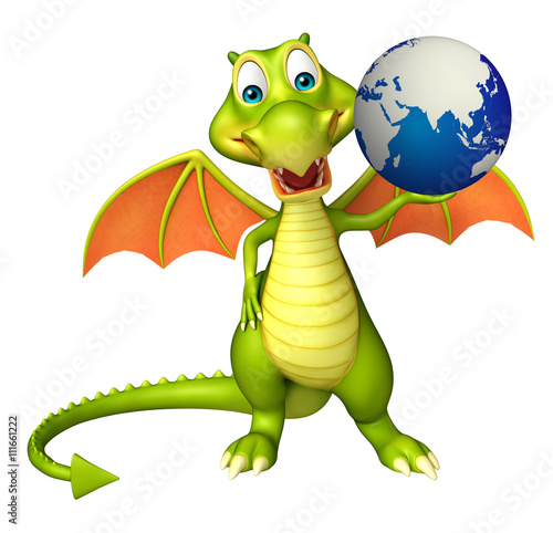 Dragon cartoon character with earth