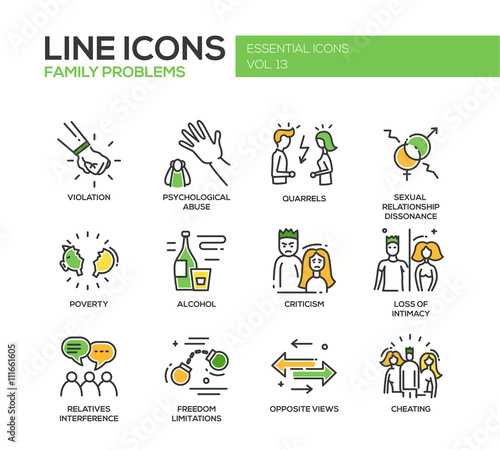 Family problems- line design icons set