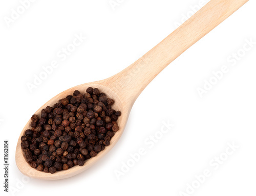 black pepper in spoon isolated on white background