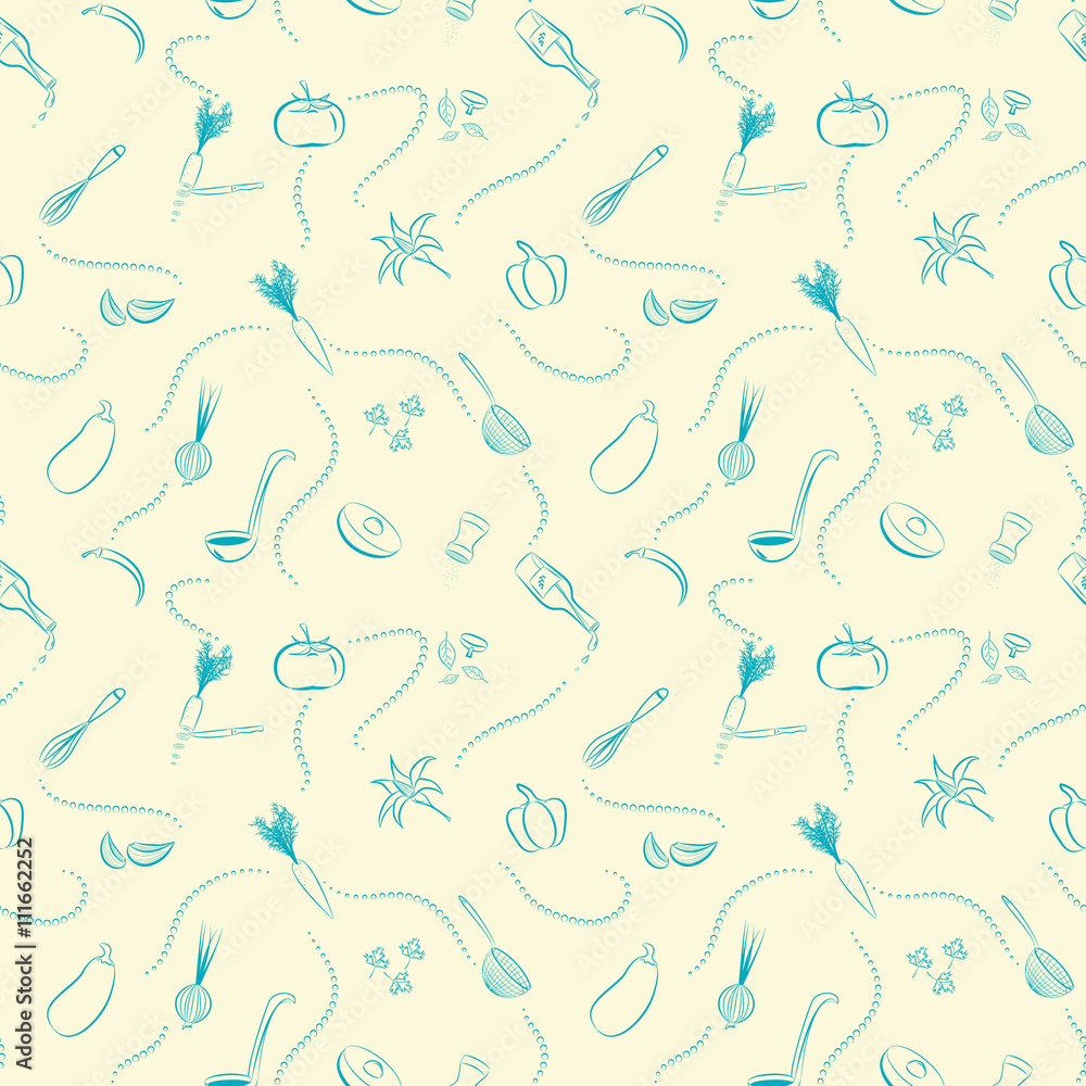 Seamless doodle style pattern with cooking utensils