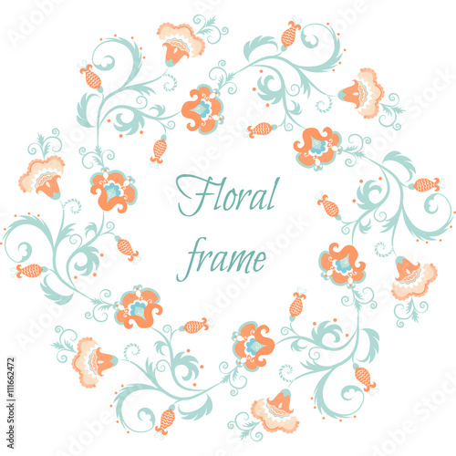 Floral garland. Flower border frame in pastel colors
