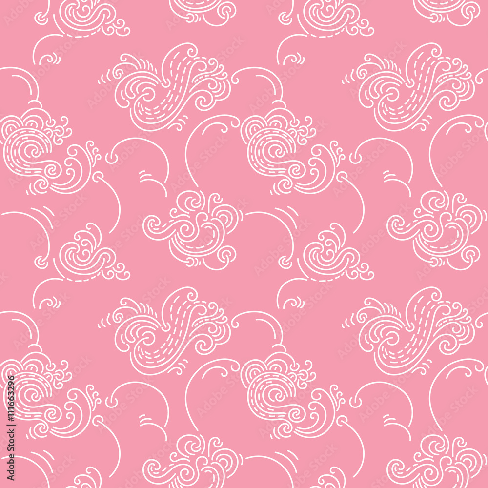 Puffy clouds seamless pattern.
Hand drawn wallpaper or textile pattern with cloud motives.

