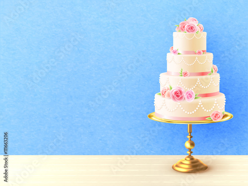  Wedding Cake With Roses Realistic Image