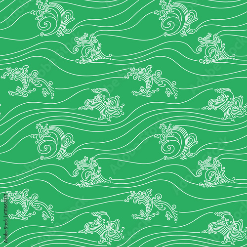 Rolling Waves seamless pattern.
Hand drawn wallpaper or textile pattern with wave motives in vector format.
