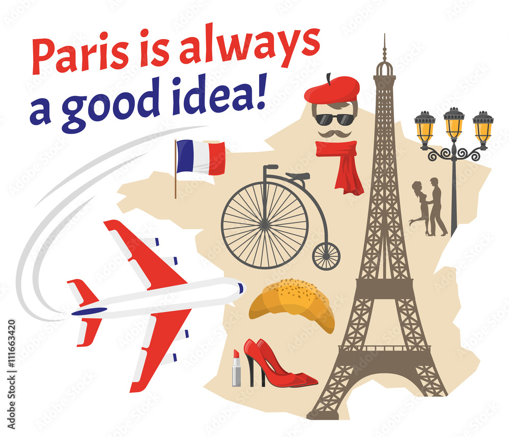 Paris Decorative Flat Icons Set Paris Decorative Flat Icons Set