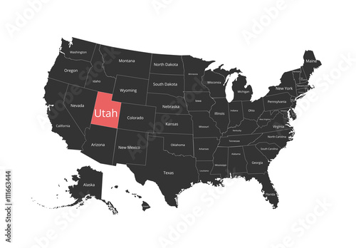 Map of the USA. Image with clipping path and name of states. State mark. Vector illustration.