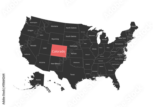 Map of the USA. Image with clipping path and name of states. State mark. Vector illustration.