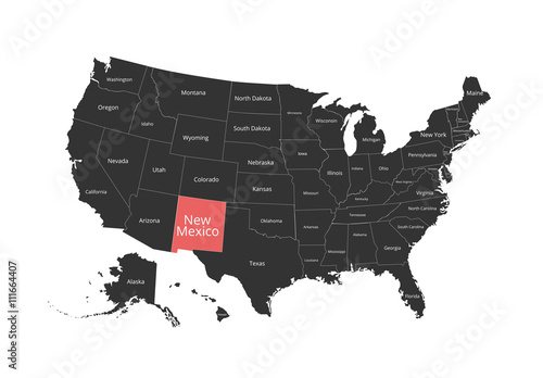 Map of the USA. Image with clipping path and name of states. State mark. Vector illustration.