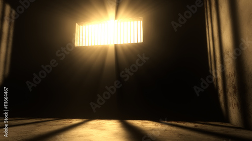 Fotografi Lightrays Shine through Rails in Demolished Solitary Confinement