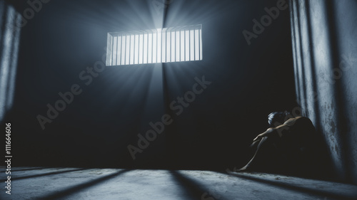Billede på lærred Prisoner in Bad Condition in Demolished Solitary Confinement und