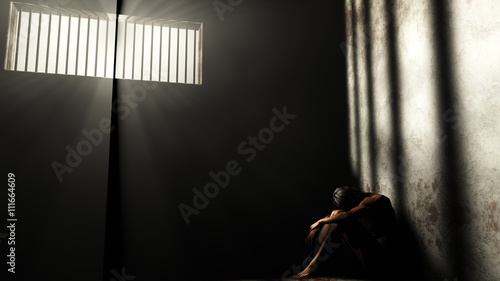 Schilderij op canvas Prisoner in Bad Condition in Demolished Solitary Confinement und