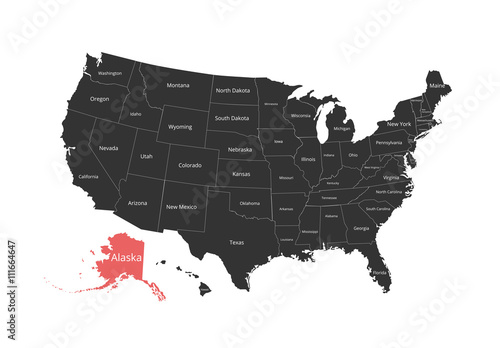 Map of the USA. Image with clipping path and name of states. State mark. Vector illustration.