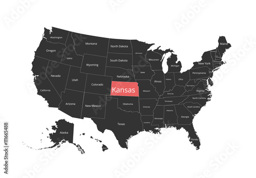 Map of the USA. Image with clipping path and name of states. State mark. Vector illustration.