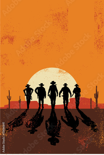 Cowboys silhouette background, vector