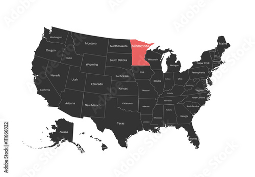 Map of the USA. Image with clipping path and name of states. State mark. Vector illustration.