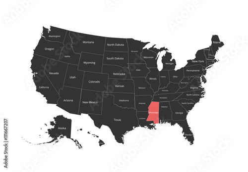 Map of the USA. Image with clipping path and name of states. State mark. Vector illustration.