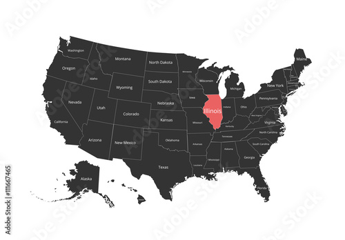 Map of the USA. Image with clipping path and name of states. State mark. Vector illustration.