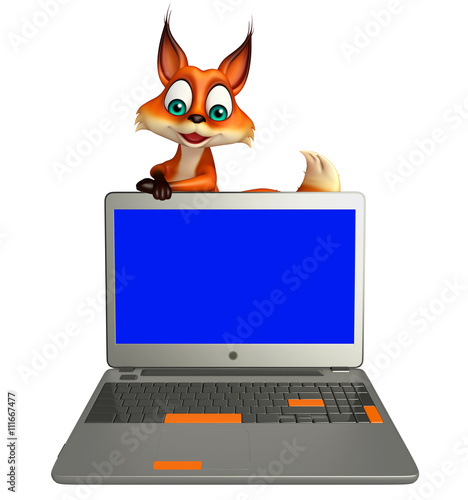 fun Fox cartoon character with laptop