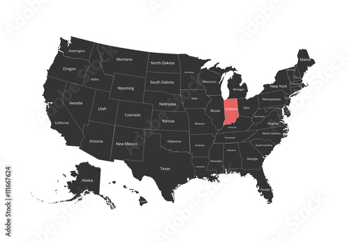 Map of the USA. Image with clipping path and name of states. State mark. Vector illustration.