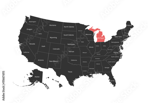 Map of the USA. Image with clipping path and name of states. State mark. Vector illustration.