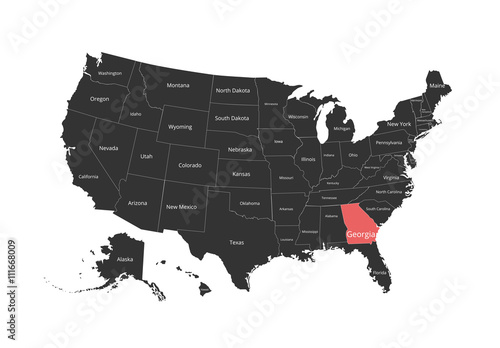 Map of the USA. Image with clipping path and name of states. State mark. Vector illustration.