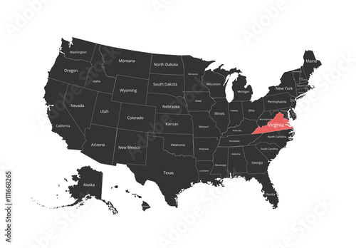 Map of the USA. Image with clipping path and name of states. State mark. Vector illustration.